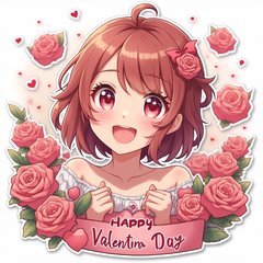 Anime character surrounded by roses, looking joyful