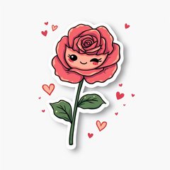 Doodle-style rose with a smiley face and hearts