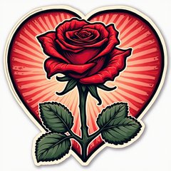 Comic book style rose with heart background