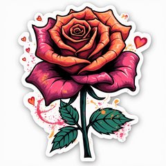 Graffiti style vibrant rose with love symbols
