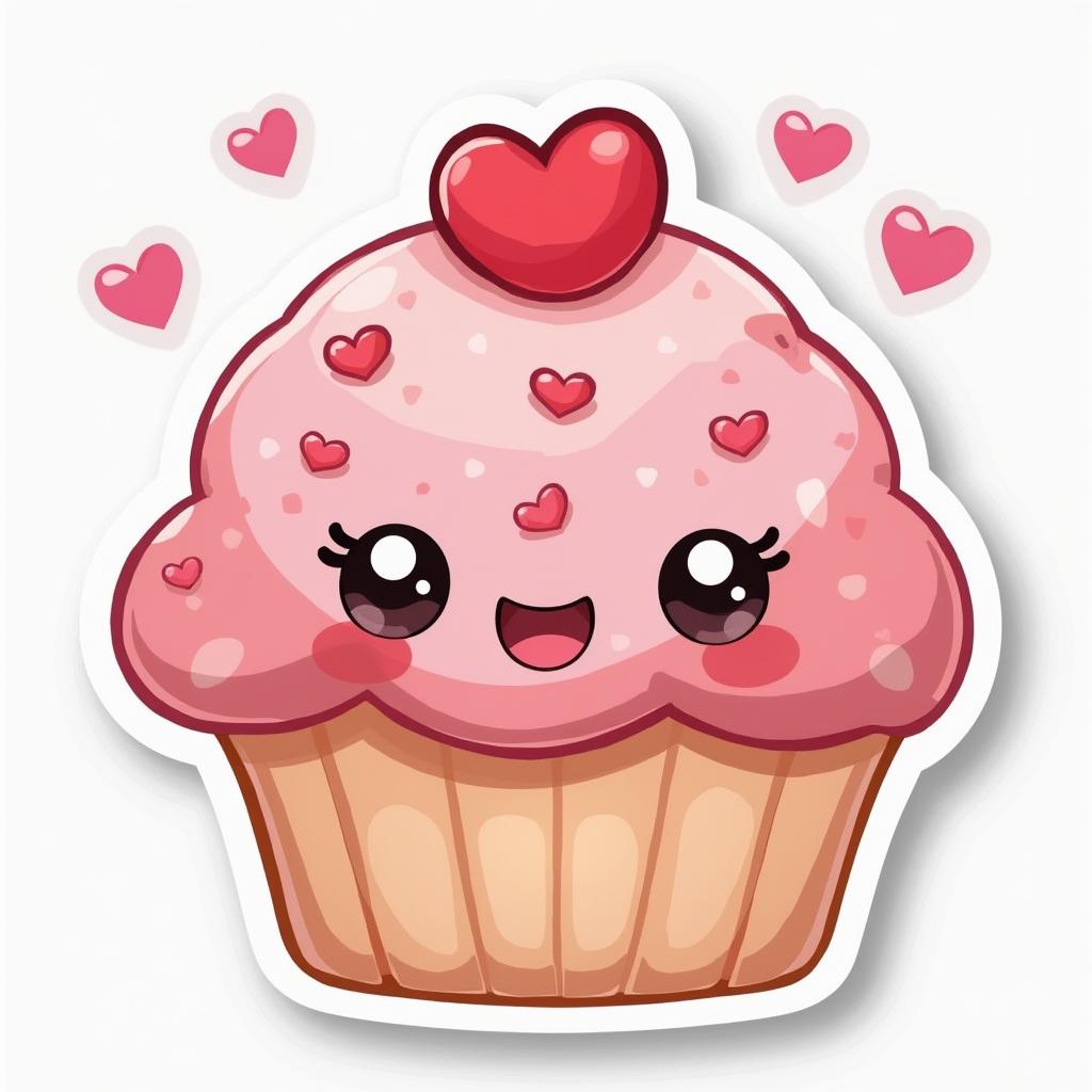 Kawaii cupcake with heart sprinkles and smile