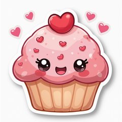 Kawaii cupcake with heart sprinkles and smile