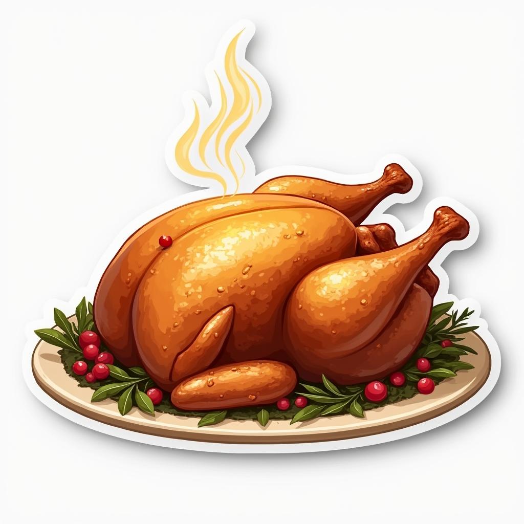 3D rendered roasted turkey on a platter, garnished and steaming