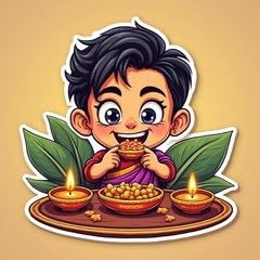 Pop culture character enjoying Diwali sweets in a festive atmosphere