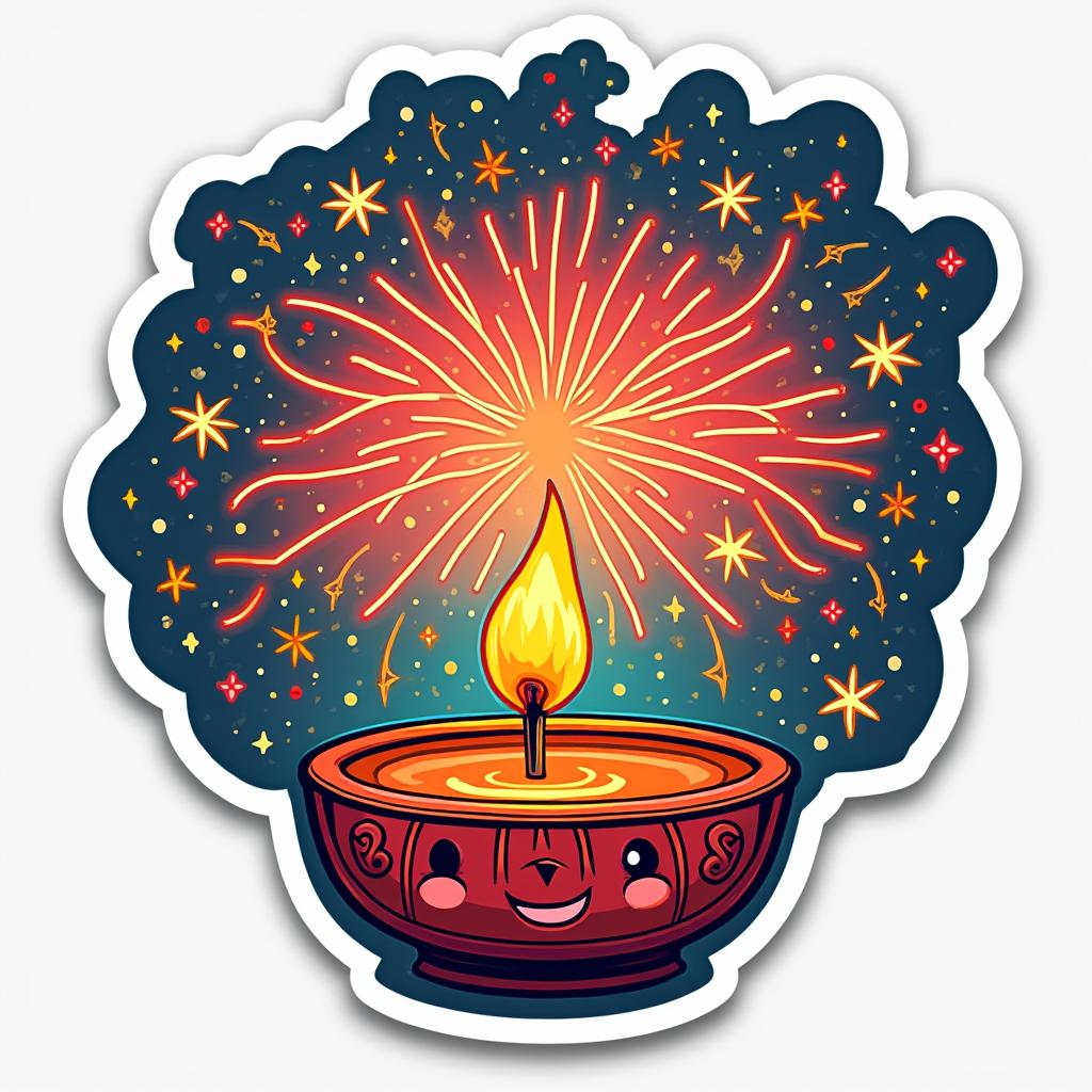 Kawaii cute fireworks with smiling faces and sparkles for Diwali