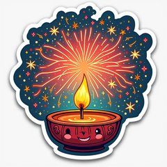 Kawaii cute fireworks with smiling faces and sparkles for Diwali