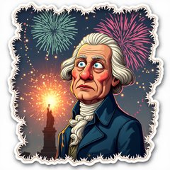 Meme sticker of a surprised historical figure with fireworks in the background