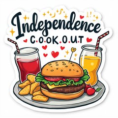 Doodle sticker of hand-drawn burgers and drinks with hearts and stars