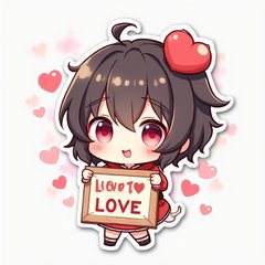 Chibi character holding a 'Love is Love' sign with hearts