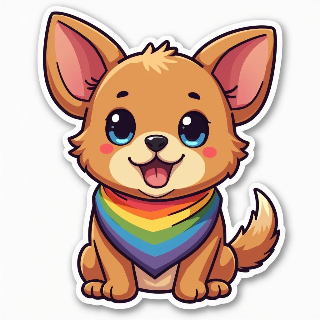 Meme sticker of a dog in rainbow bandana with caption 'Unleash Your Pride!'