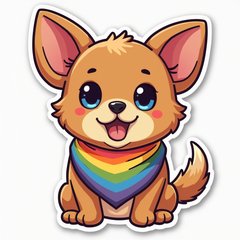 Meme sticker of a dog in rainbow bandana with caption 'Unleash Your Pride!'