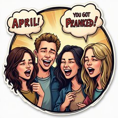 Comic book friends laughing with speech bubbles saying 'You got pranked!'