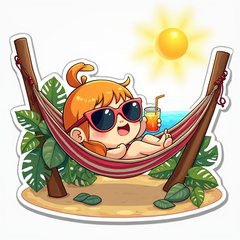 Kawaii character relaxing in a hammock with sunglasses and a drink for Labor Day
