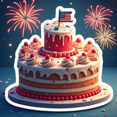 3D rendered Labor Day cake with fireworks in the background
