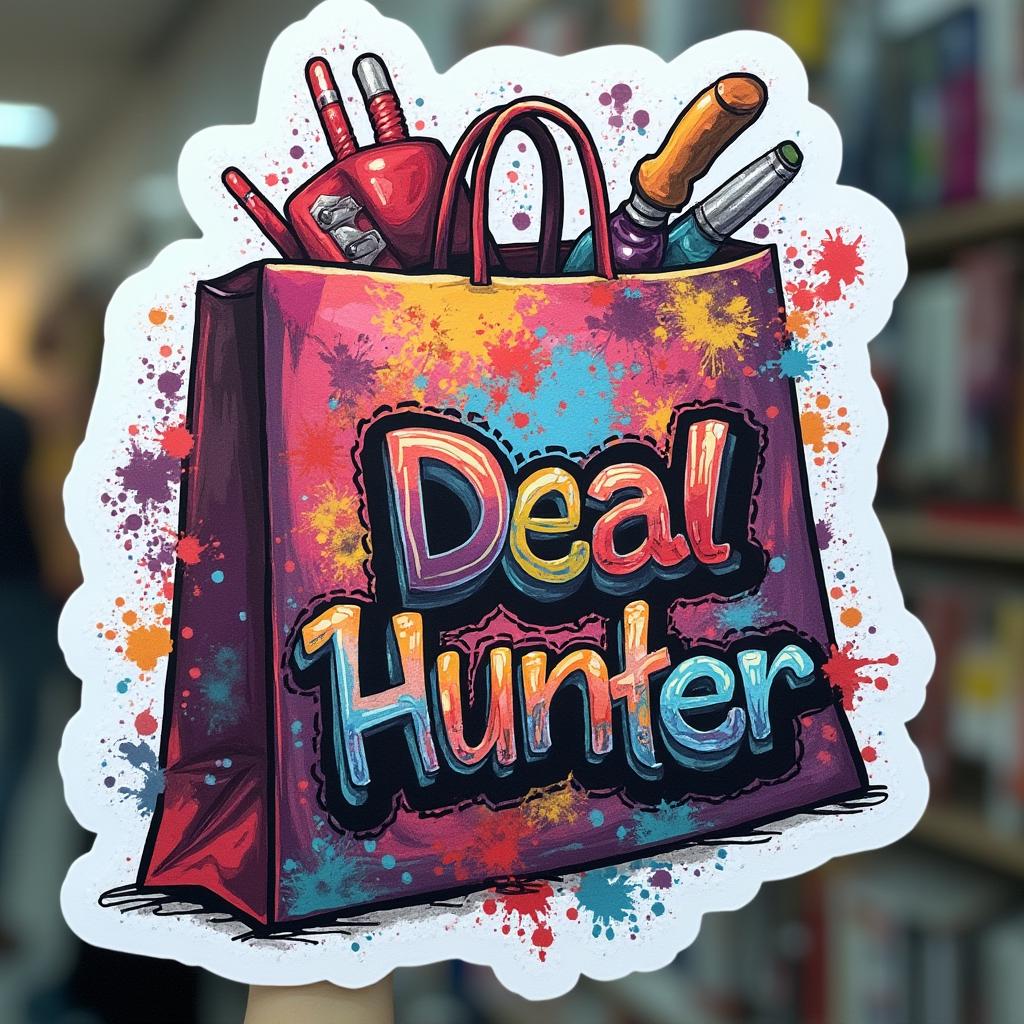 Graffiti mural of a shopping bag with 'Deal Hunter' text for Black Friday