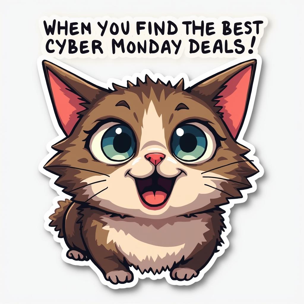 Surprised cat meme with text about finding Cyber Monday deals