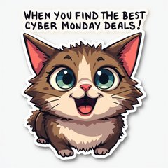 Surprised cat meme with text about finding Cyber Monday deals