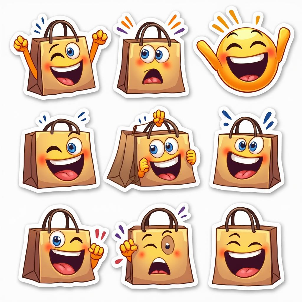 Emoji-style faces with shopping bags showing excitement