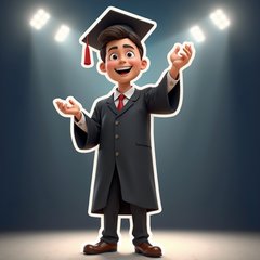 3D rendered graduate in gown on stage with lights