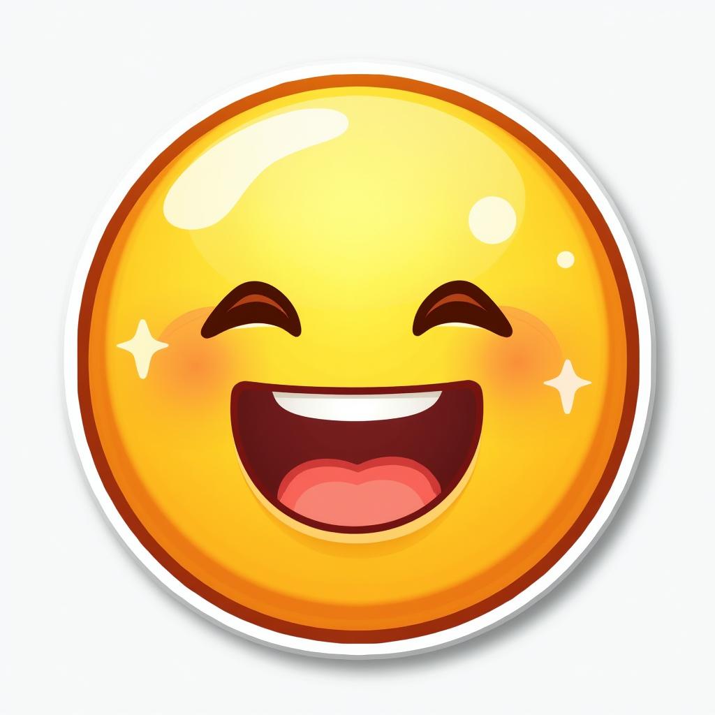 Bright yellow emoji smiley face with sparkling eyes and wide grin