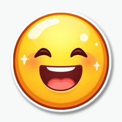 Bright yellow emoji smiley face with sparkling eyes and wide grin