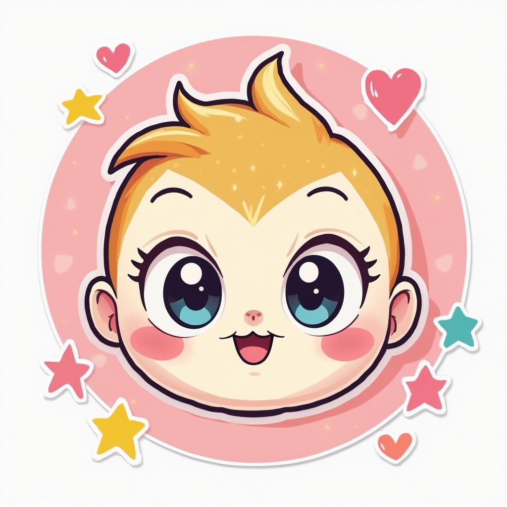 Kawaii face with oversized eyes and a huge smile surrounded by stars