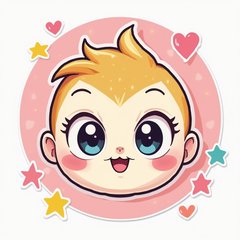 Kawaii face with oversized eyes and a huge smile surrounded by stars