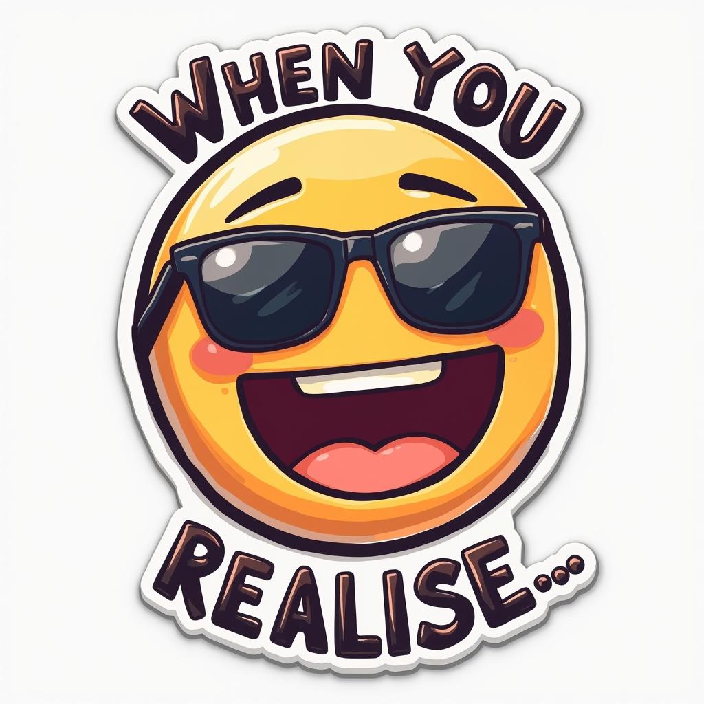 Meme-style laughing face with sunglasses and funny text