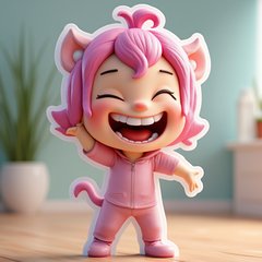 3D rendered playful character laughing with shiny finish