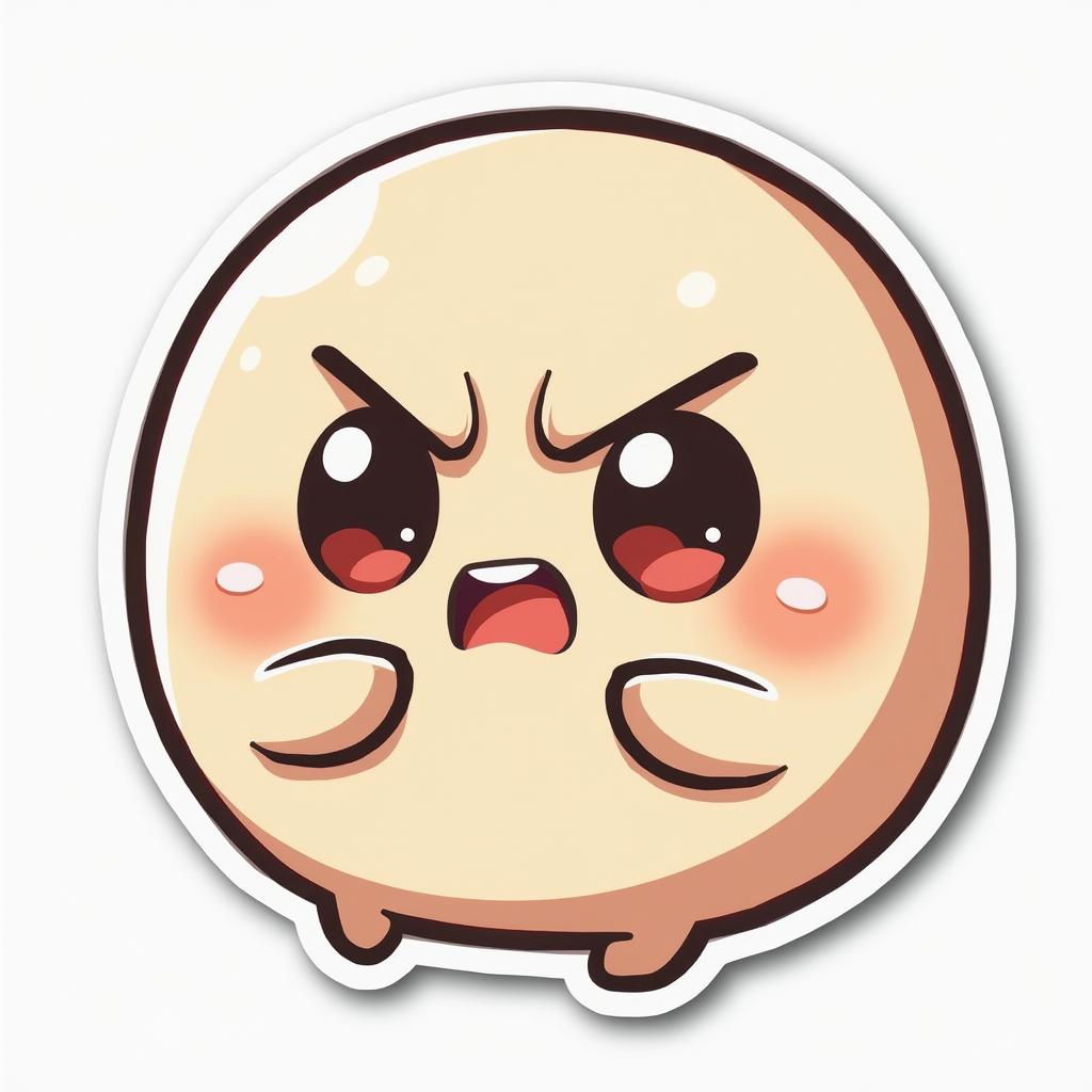 Kawaii character with big eyes and pouty face expressing anger