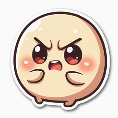 Kawaii character with big eyes and pouty face expressing anger