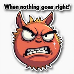 Meme sticker of an angry face with humorous caption