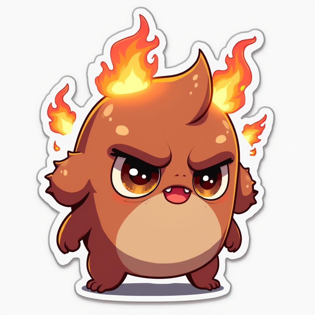 Chibi character with big angry face and cartoonish flames
