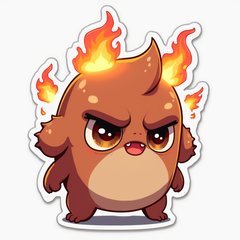 Chibi character with big angry face and cartoonish flames