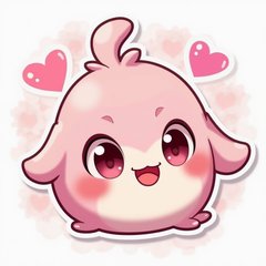 Kawaii character with heart eyes and pastel hearts