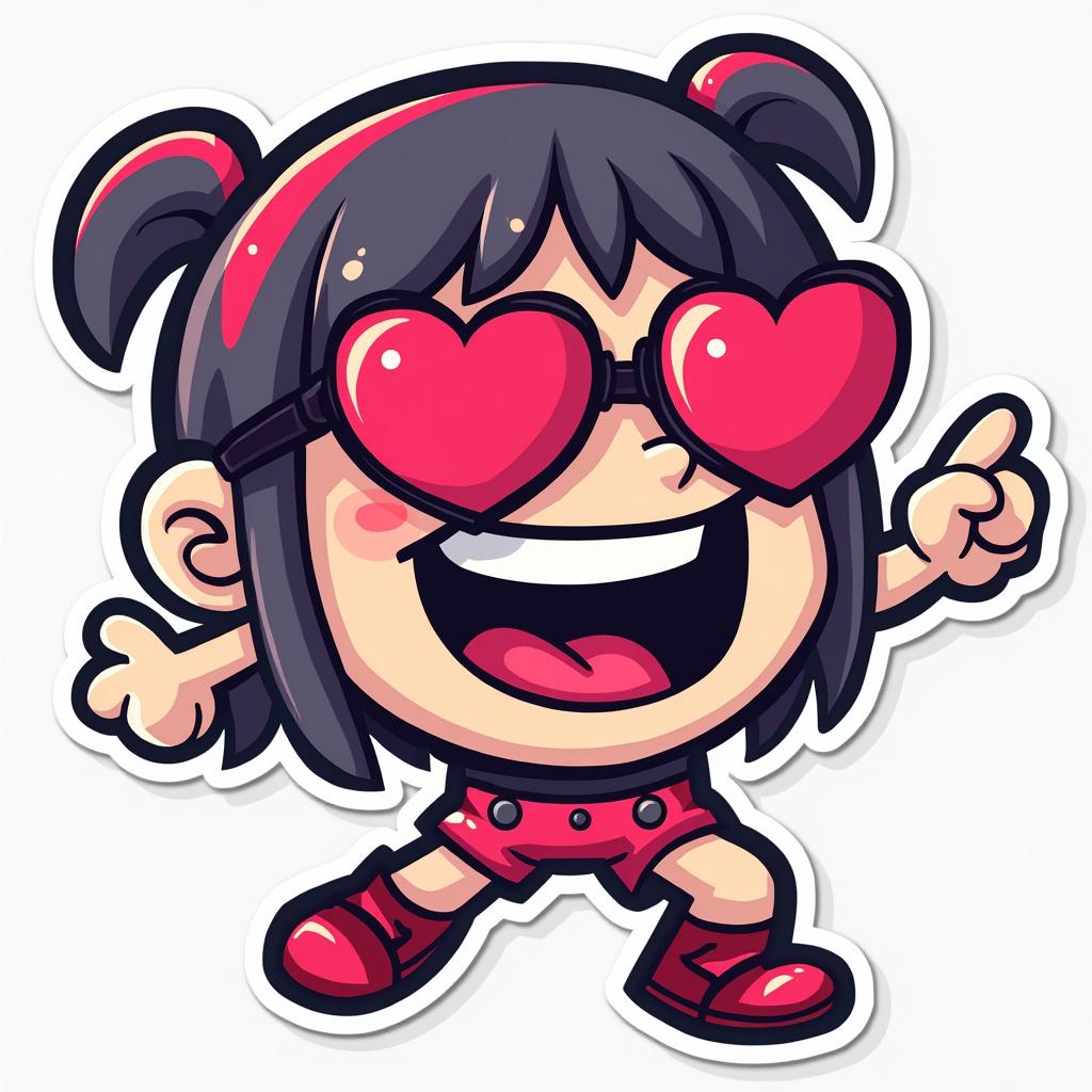 Character with heart-shaped glasses and heart eyes striking a pose