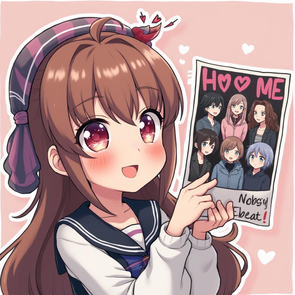 Anime character with heart eyes admiring a band poster