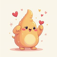 Kawaii thumbs-up character with blushing cheeks and heart