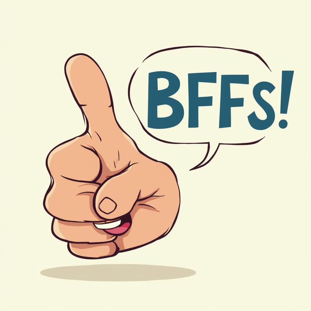 Cartoon thumbs-up hand with a smile and 'BFFs!' speech bubble