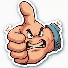 Cartoon thumbs-down hand with an angry face and motion lines