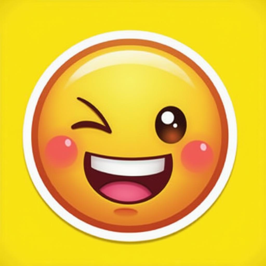 Emoji-style winking face with playful smile and rosy cheeks