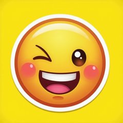 Emoji-style winking face with playful smile and rosy cheeks
