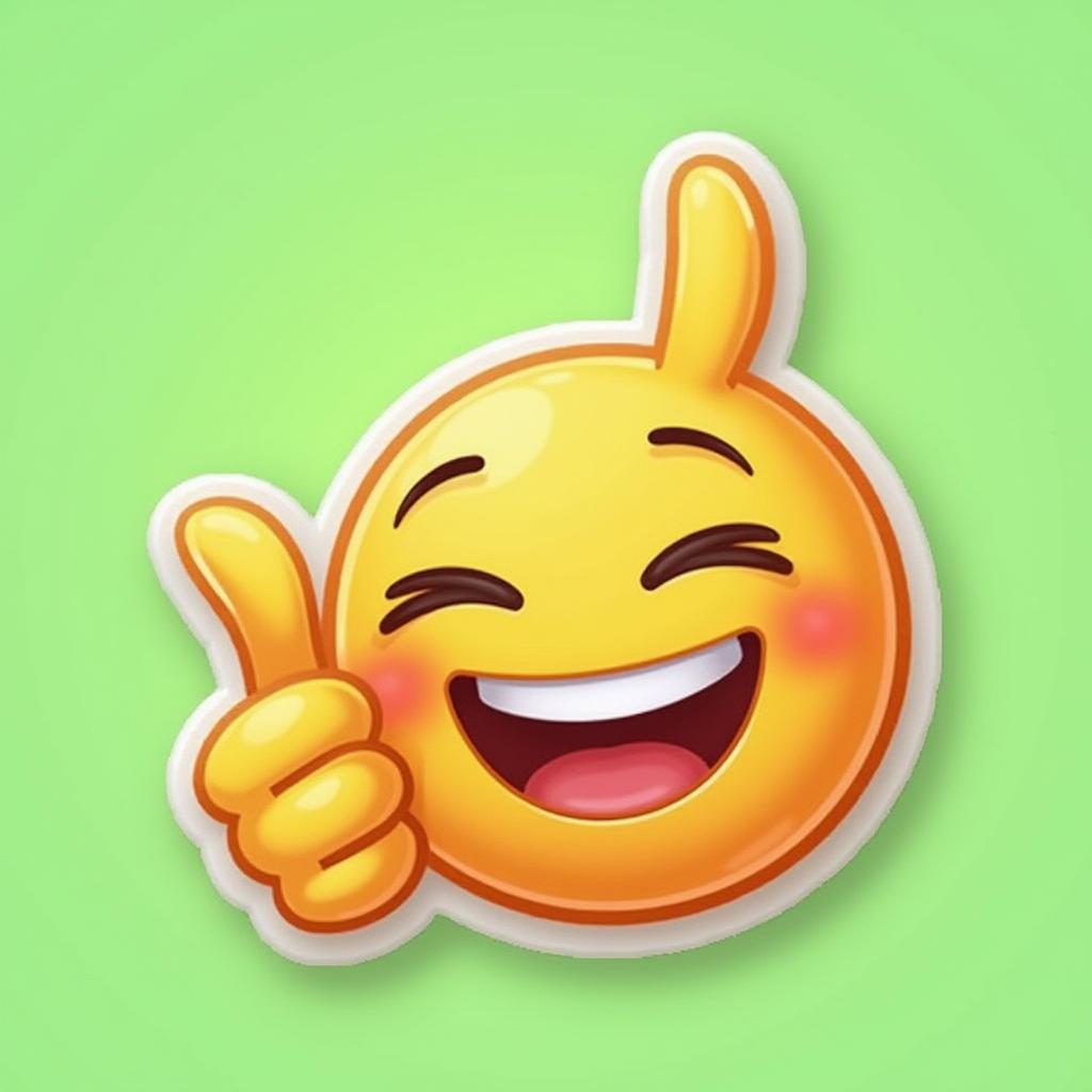 Emoji-style winking face with thumbs-up on green background
