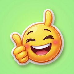 Emoji-style winking face with thumbs-up on green background