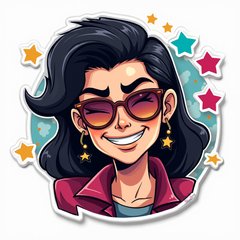 Pop culture character winking with sunglasses and stars