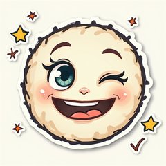 Doodle-style winking face with stars and checkmarks