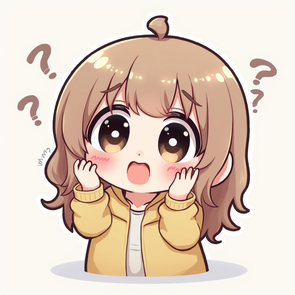 Cute kawaii character looking confused with sweat drops and question marks