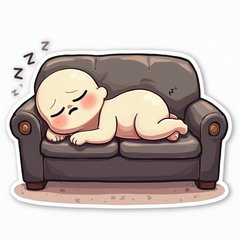 Meme character sprawled on a couch with a sleepy expression