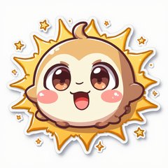 Kawaii character with big eyes and explosion effects expressing amazement