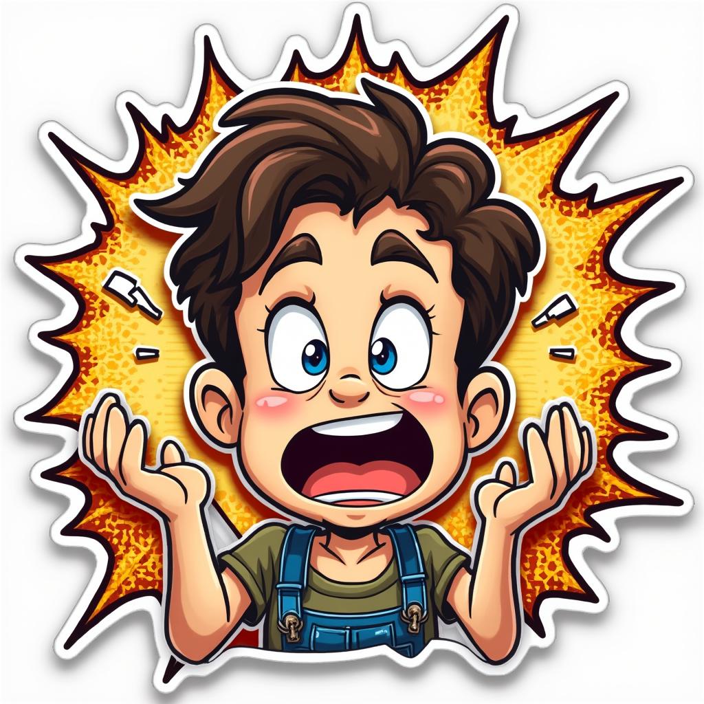 Comic book character with mind-blown expression and speech bubbles